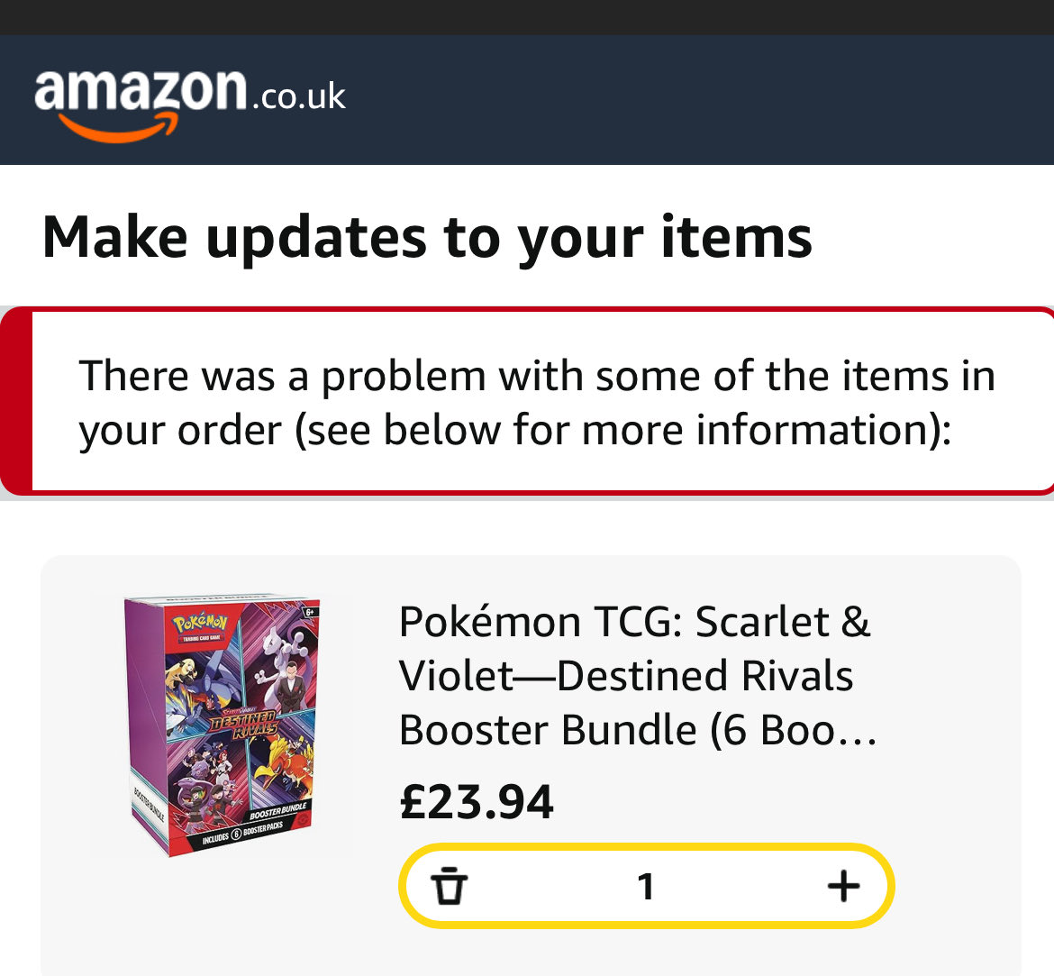 mulletdxddy's tweet photo. @pokemondealsuk still showing in stock, so much stuff in my basket and it won’t let me check out🥲 https://t.co/ow9LVE2IJO