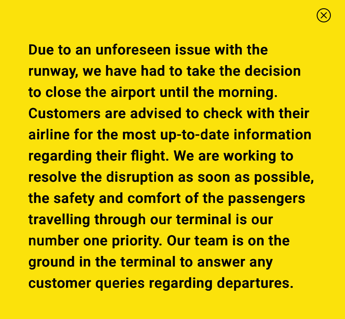 SupportLba's tweet image. Leeds Bradford Airport is currently closed due to an issue with the runway.

For more details see the official airport website:  leedsbradfordairport.co.uk/flights/depart…