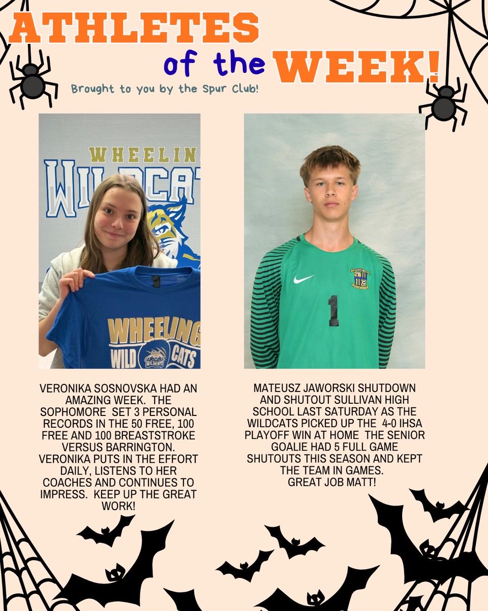 Congrats Veronika 🏊‍♀️ and Mateusz ⚽️ on your Athlete of the Week honors! Go Cats! 🐱💙💪🏊‍♀️⚽️
