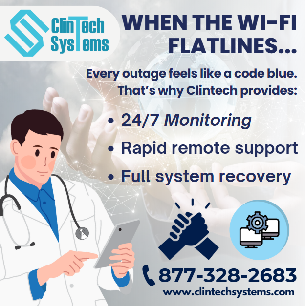 ClintechSystems's tweet image. Every outage feels like a code blue.
That’s why Clintech provides:
✔ 24/7 monitoring
✔ Rapid remote triage
✔ Full system recovery
📞 877-328-2683
✉ info@clintechsystems.com
🌐 clintechsystems.com
#ITHumor #NetworkOutage #HealthcareIT #ClinTechSystems