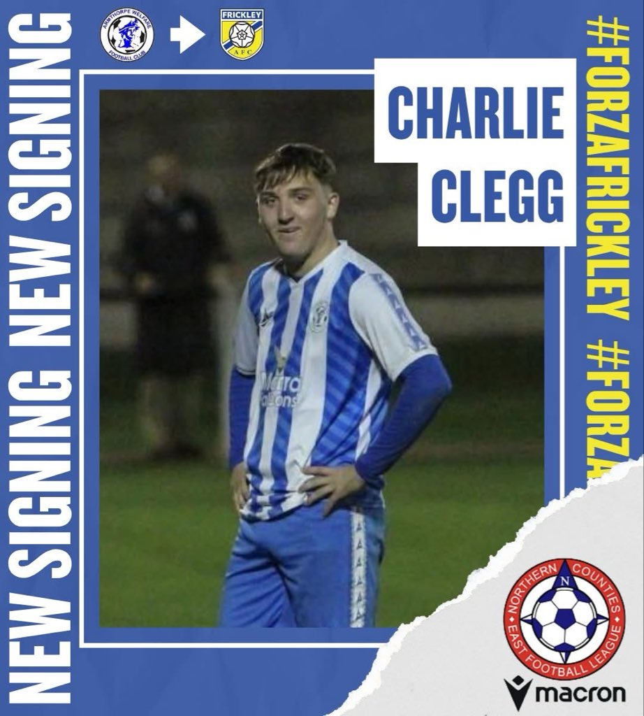 📝 Woolleys been busy in the transfer market...

Welcome back to the club, Charlie Clegg who joins us from Armthorpe Welfare.

Thank to Armthorpe Welfare for their cooperation with the transfer.

#ForzaFrickley