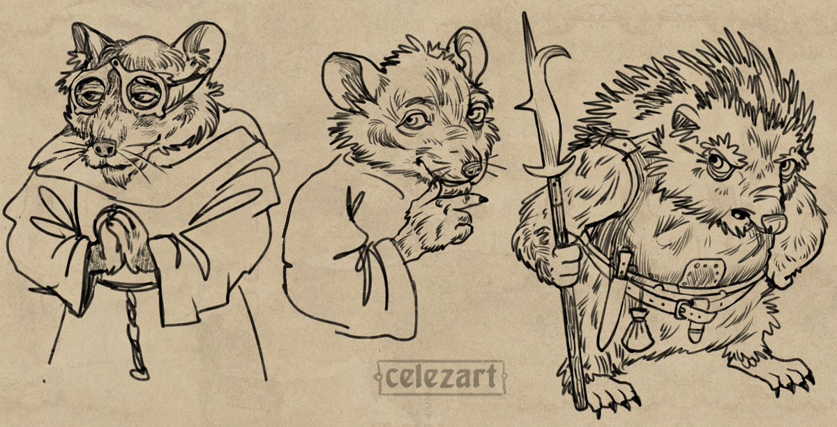 Recently started reading Redwall, cuz before I had only seen covers of books + many people advised me to read.
Aaand.... I REALLY AMAZED BY THAT STORY! Medieval topic, unexpected deaths, ugly rats and sooo cute mouses. So, try to drew Methuselah, Matthias and Ambrose Spike.