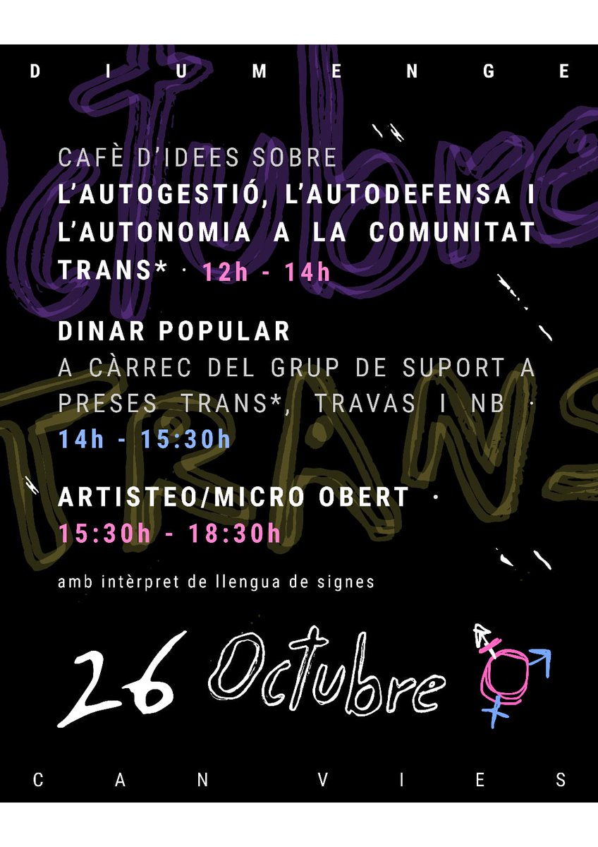 Aquest cap de setmana em trobareu interpretant a l'octubre Trans, dissabte a les 11 h a <a href="/LaCinetika/">La Cinètika</a> i diumenge de 12 a 14 a <a href="/SomCanVies/">@canvies@elbarri.online CSA Can Vies</a> 

#AccessibilitatPerATothom #OctubreTrans2025 🏳️‍⚧️🙌🏻🐰