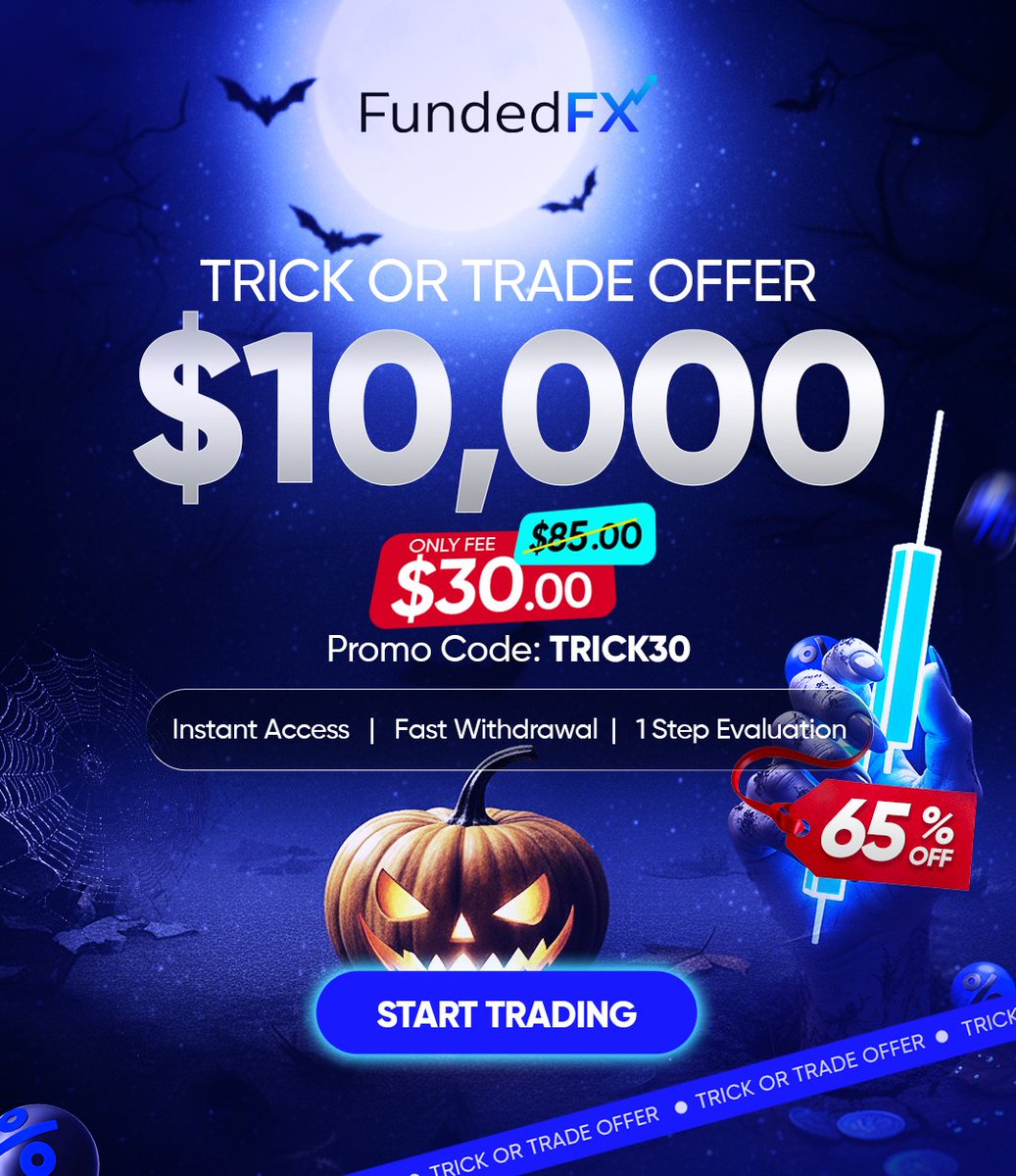 _fundedFX's tweet photo. 👻 Make this Halloween count!
Take the $10K 1-Step Evaluation for just $30 — 65% OFF with code TRICK30.
Sharpen your skills &amp; strategy in a one-step, skill-based assessment.
#HalloweenDeal #TradingSkills #TraderLife #SkillBased https://t.co/xuvBpvSxuR