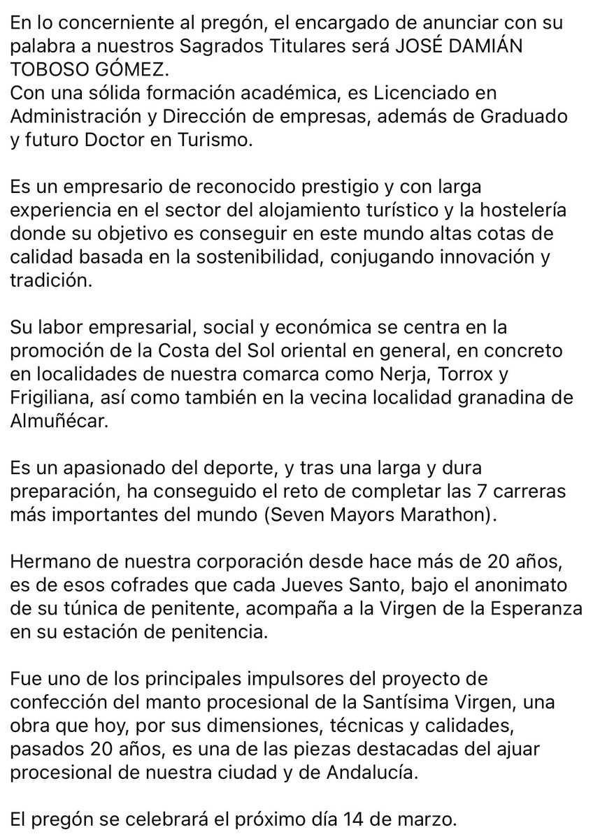 ⚜️ COMUNICADO OFICIAL: PINTOR Y PREGONERO 2026 ⚜️

#EstoesElPobreYlaEsperanza #75pobrevelez #SantaVeraCruzDeVelez #SoyVeraCruz #JuventudDeLaVeraCruz #CofradiaFranciscana #CofradíasVm