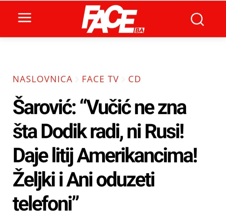 Жељка Цвијановић (@cvijanovic_z) on Twitter photo Ово постаје надреално и тотално блесаво.
Сарајевским медијима је баш догорило до ноката када су упрегнули и Мирка Шаровића да прича утјешне бајке тамошњој јавности.
У Сарајеву би, иначе, покварили и камен за купус, а камоли државу.
У страху су велике очи. Ово постаје надреално и тотално блесаво.
Сарајевским медијима је баш догорило до ноката када су упрегнули и Мирка Шаровића да прича утјешне бајке тамошњој јавности.
У Сарајеву би, иначе, покварили и камен за купус, а камоли државу.
У страху су велике очи.
