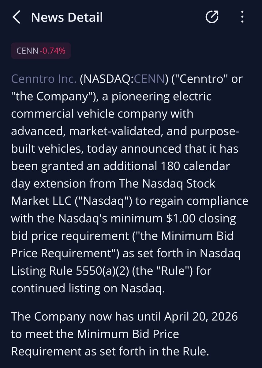 Someone leaked extension news which is why $CENN ran today. Someone needs to be indicted on insider trading!! <a href="/CenntroMotors/">Cenntro Automotive Corporation</a>