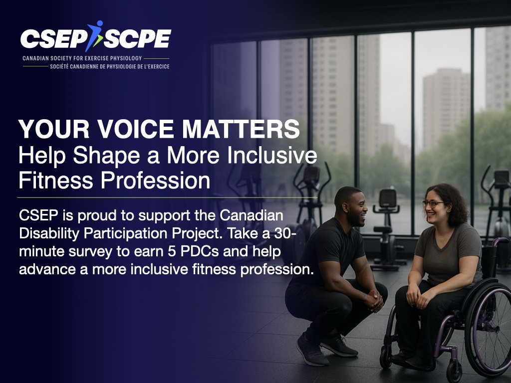csep_scpe's tweet image. Your voice matters.
CSEP-CEP®s and CSEP-CPT®s are invited to participate in a Queen’s University research study designed to strengthen the Disability-Specific Competency Framework for Qualified Exercise Professionals.
By completing a short 30-minute anonymous survey, you’ll…