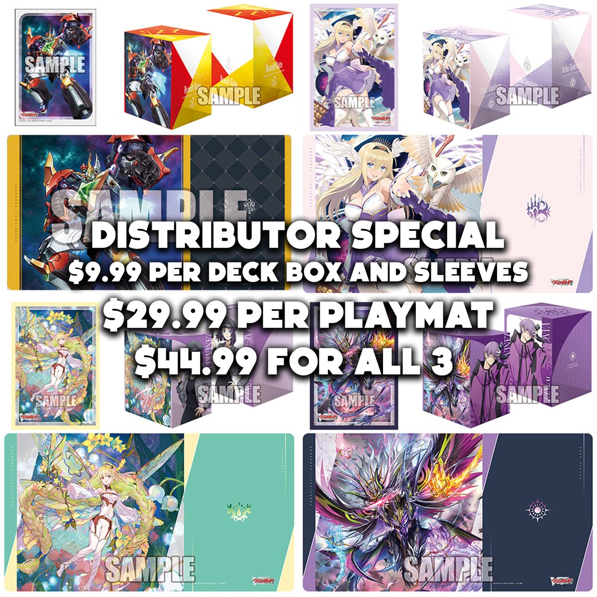 50cardsshop's tweet image. DISTRIBUTOR SPECIAL! Get your Sleeves, Deck Boxes, and Playmats from 4 units at the lowest prices around!
$9.99 per deck box and sleeves, $29.99 per playmat, OR $44.99 for all 3
50cards.shop
Get another 5% off by using code "DIVINEZ"