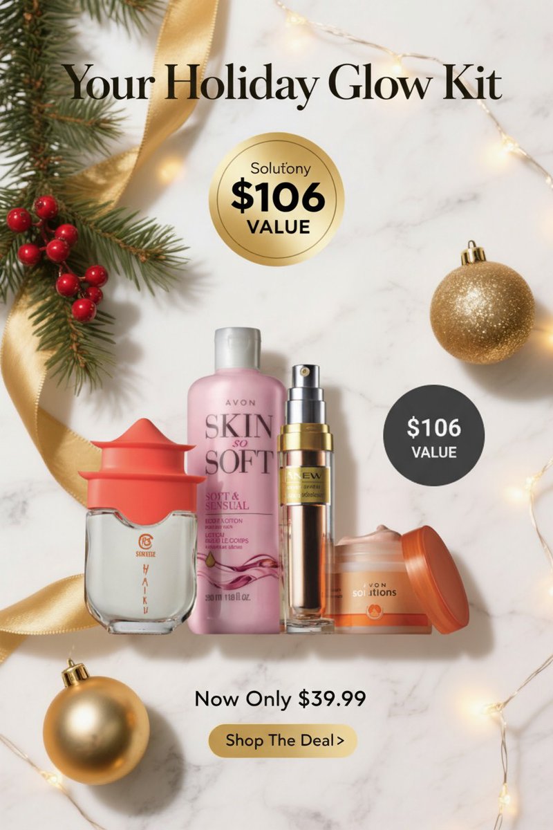 missbworldshop's tweet photo. 🎁 Holiday Glow Deal!
Avon’s 4-Piece Skin &amp; Fragrance Set — $106 value for only $39.99 ✨
Hydrate, refresh &amp; shine all season long. Limited-time offer!

🛍️ Shop now + follow for more sales &amp; internet deals → #AvonSale #BeautyDeals #HolidayGlow #MissBworldShop #ShopSmart https://t.co/CvusMI3pa1