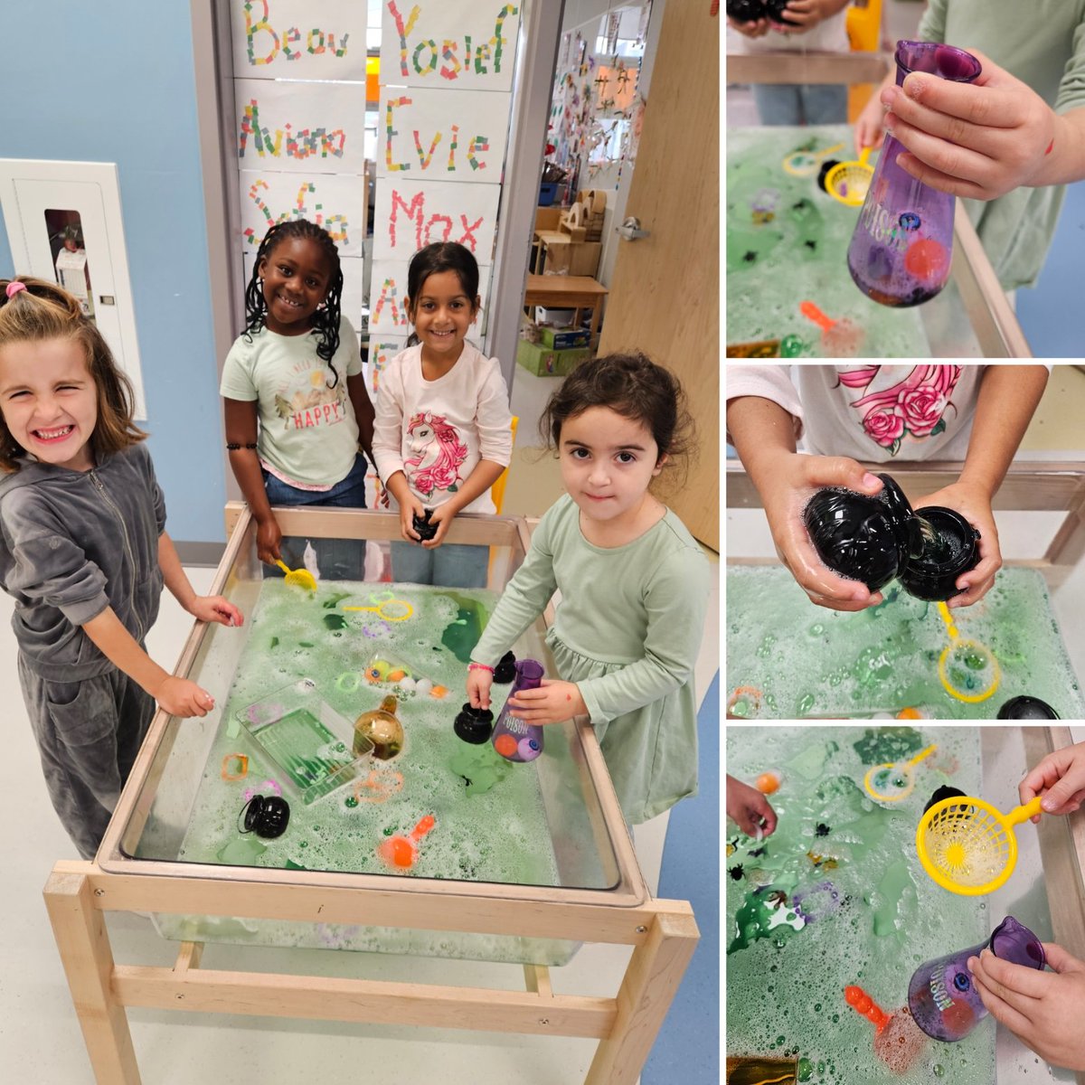 mmevanneste's tweet image. Our sensory bin was transformed into a Witches' Brew! Students followed recipes, pouring, measuring and mixing to prepare a magic potion for Halloween next week! We added drops of food colouring to change the colour each day. @StVeronicaOCSB #SensoryPlay #LearningThroughPlay