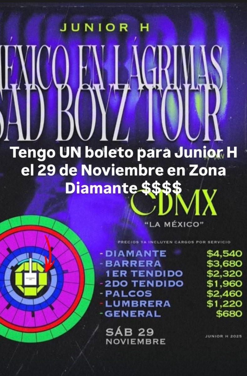 _darkgemini's tweet photo. Vendo boletos para Junior H sección Diamante, los dejo al precio que costaron, son 3 boletos https://t.co/09P20JRj9q