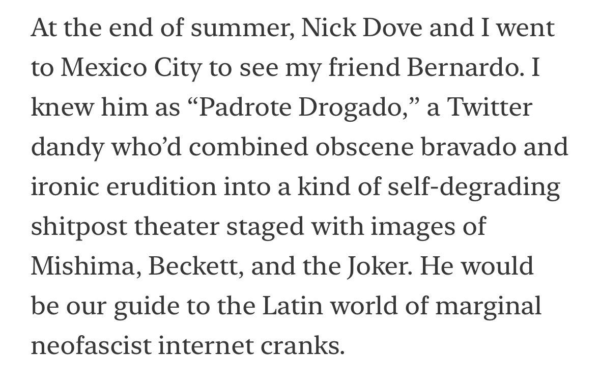 Lean este post de Crumps donde aparezco como el Virgilio del submundo mexicano de incels maniacos y lunáticos criptofascistas de internet, financiado por Peter Thiel.