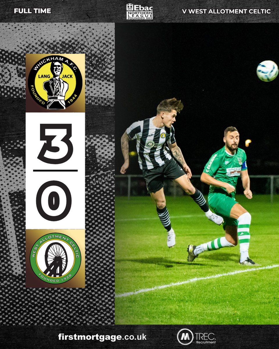 FULL-TIME | WHICKHAM 3–0 WEST ALLOTMENT CELTIC 🖤🤍

A dominant display under the lights at the firstmortgage GLEBE sees the Lang Jacks take all three points 💪