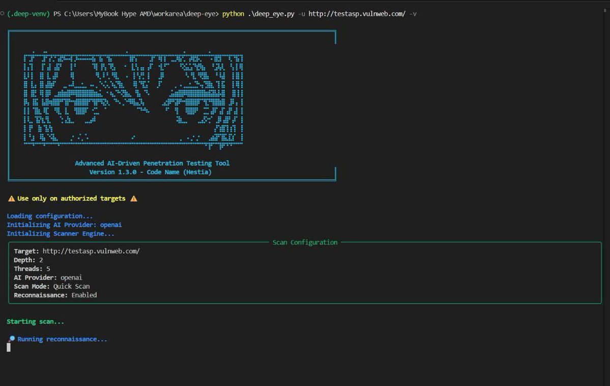 HackingTeam777's tweet image. Introduce Deep-Eye Code Name (Hestia) smart automation pentest tools with 20+ mode attack. Deep-Eye all in one pentest tools with Deep OSINT And reeconize target. Scanning method have 2 mode Quick And Full-Scan. Deep-Eye support multiple AI Provider.
> github.com/zakirkun/deep-…