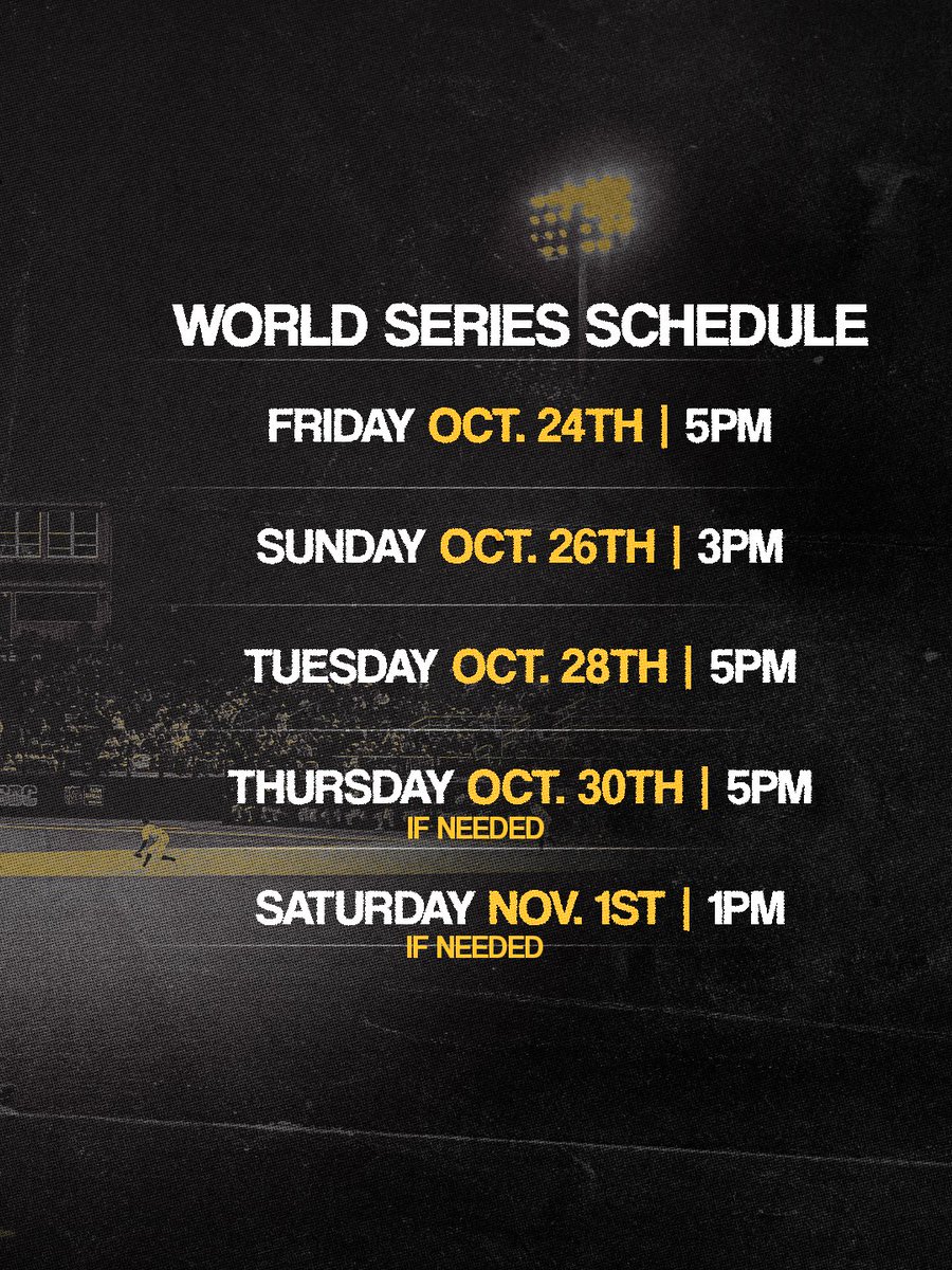 ⚫️ IT ALL BEGINS TODAY 🟡

The Black &amp; Gold World Series kicks-off today at 5 PM! 

We’ll meet y’all at The Pete! 

#ETM | #OTR | #SMTTT