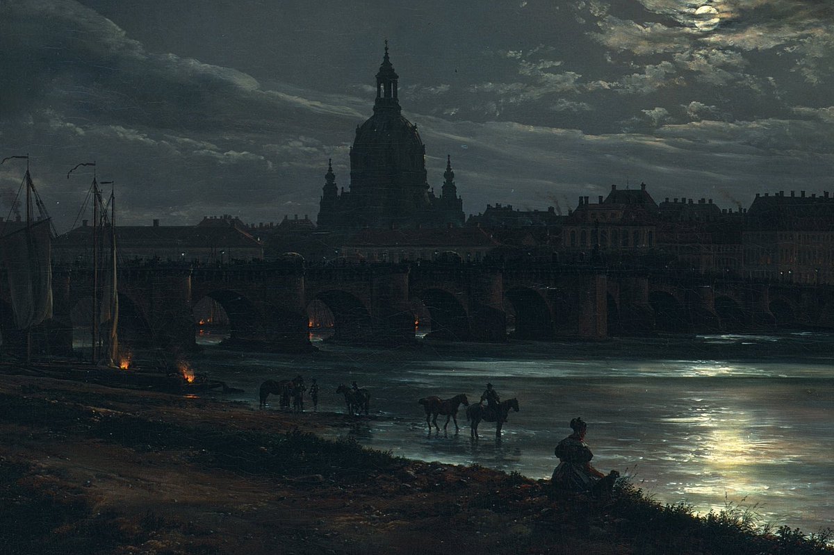 solisolsoli's tweet photo. View of Dresden by Moonlight, 1839, by Johan Christian Dahl https://t.co/bsJG9TR6J7