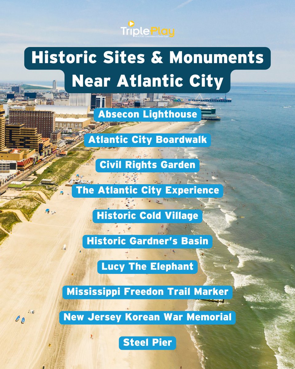 Spot by one of these historic gems during your stay for #TP25! 🏛️

📍 Absecon Lighthouse (<a href="/AbseconLight/">Absecon Lighthouse</a>) – Atlantic City
📍 Lucy the Elephant (<a href="/LucyElephant/">Lucy the Elephant</a>) – Margate City
📍 Historic Cold Spring Village – Cape May

Check out more: triplep.ly/3JjFXfA