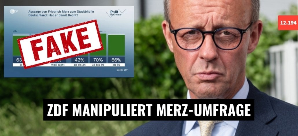 Wie das #ZDF rechtsextreme Propaganda verbreitet, statt ordentlichen Journalismus zu betreiben...

Angeblich stimmt eine Mehrheit der #Stadtbild-Aussage von #Merz zu.
Dabei war die Frage ganz anders.
Die Teilnehmer*innen wurden gefragt, ob sie ein Problem in Menschen ohne