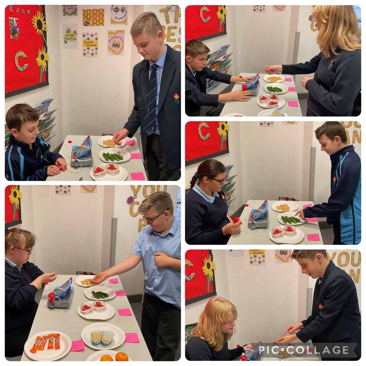 MCS_SRB's tweet image. Dosbarth Glas practising their money handling and independence in snack cafe 🛍️🥒🍪