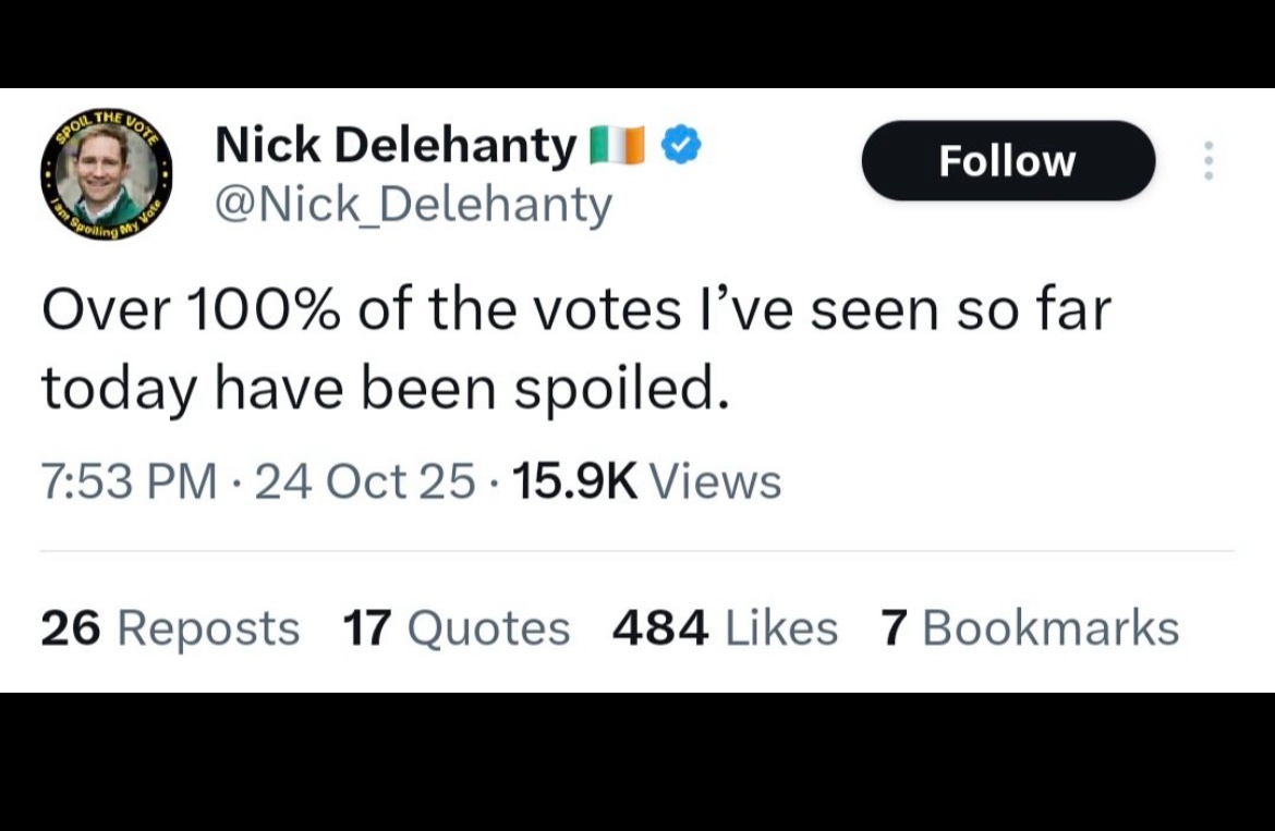 Cillian Doyle (@cilliandoyle87) on Twitter photo โOver 100% of the votesโ
Some interesting maths ya got there โOver 100% of the votesโ
Some interesting maths ya got there