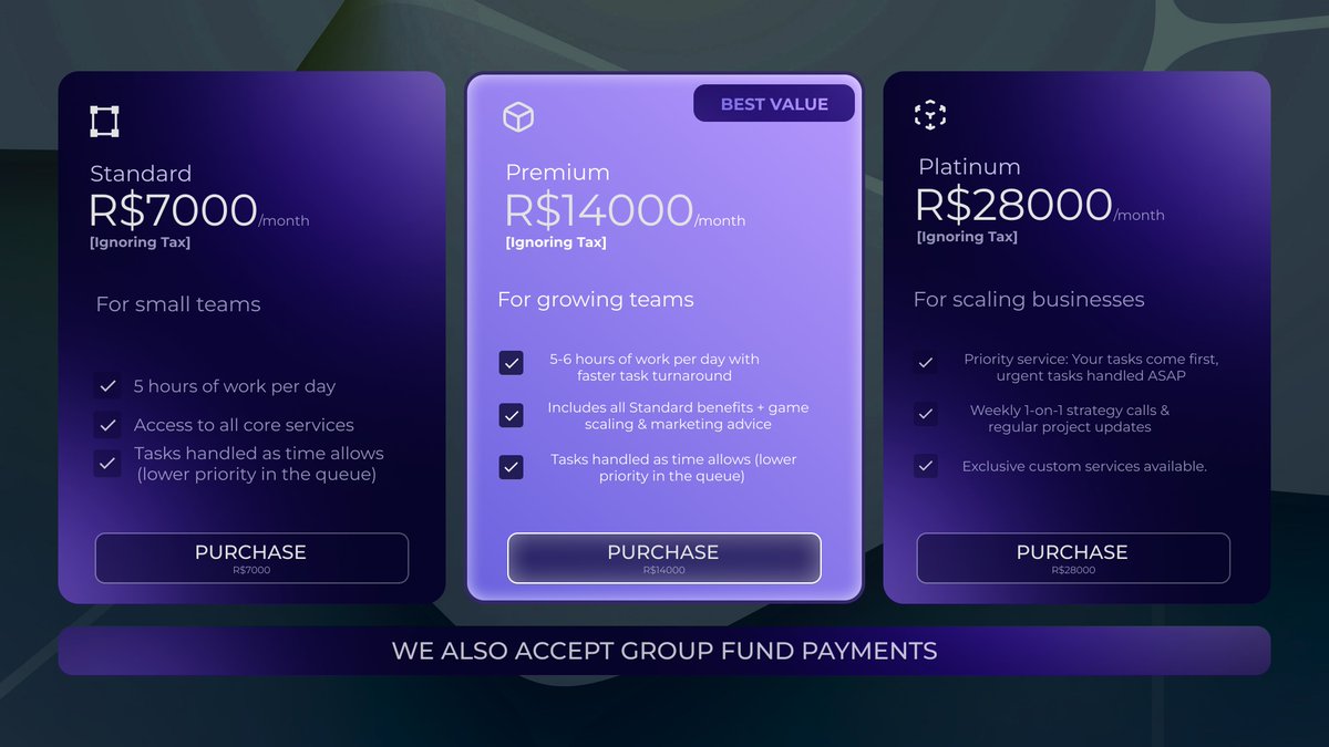 ShadowDesignss's tweet image. 💵 Pricing Plans UI
Explored a premium design approach.
💼 Need high-quality, game-ready UIs? DM phnshadow on Discord.
❤️ + 🔁 appreciated!
#RobloxDev #RobloxUI #GameUI #UIDesign #GameDev