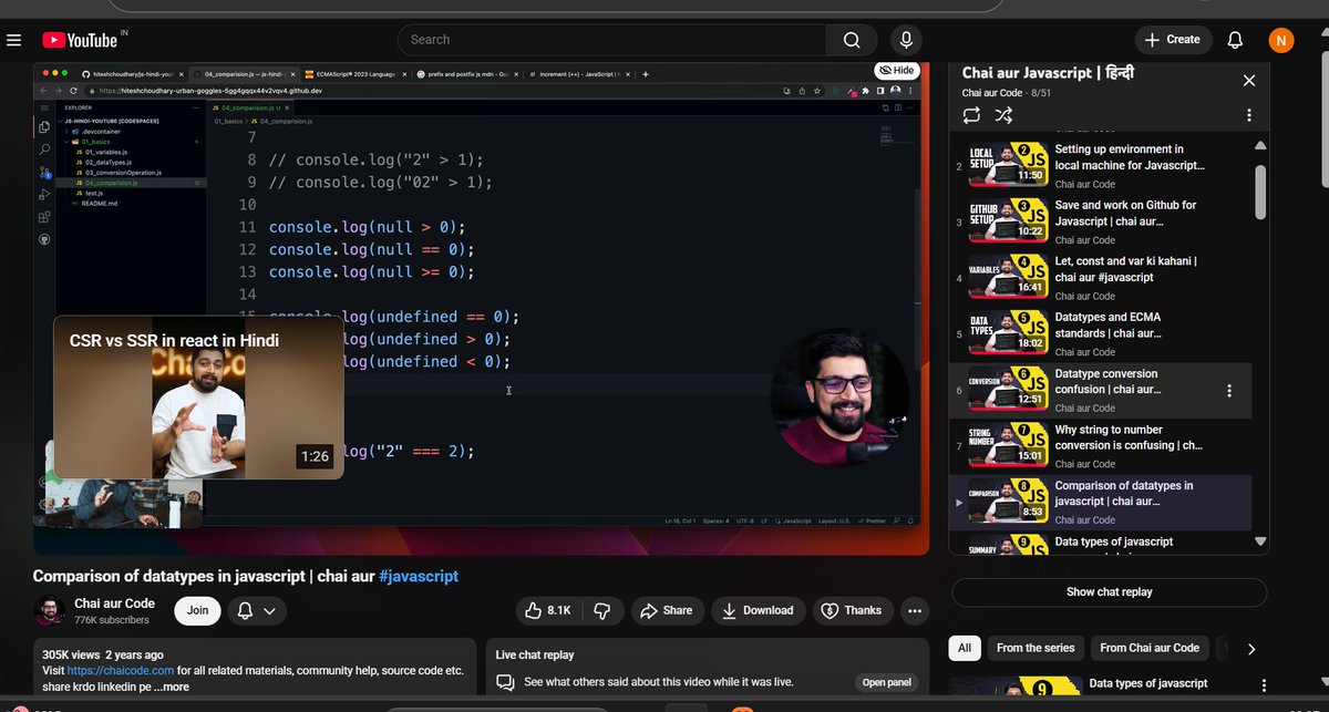 Nancy21238386's tweet image. Started my JavaScript journey today.
Covered: let / const/var, data types, type conversions & string โ number concepts.
Learning with @Hiteshdotcom  โ done for today. ๐ป
#javascript #100DaysOfCode