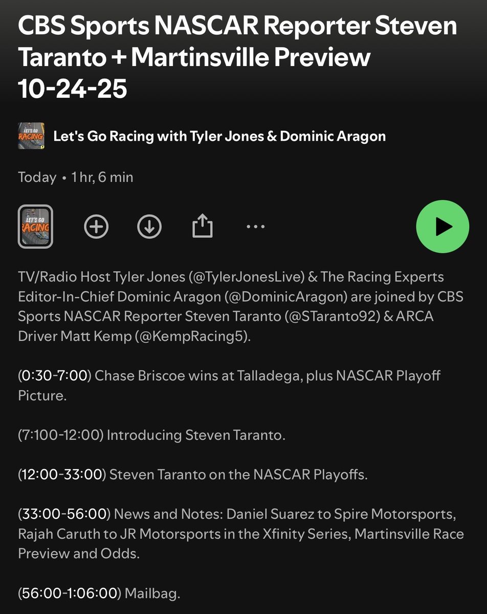 TRRpodcasts's tweet photo. 𝙇𝙀𝙏’𝙎 𝙂𝙊 𝙍𝘼𝘾𝙄𝙉𝙂 Ep. 205 w/ @STaranto92!

Apple: https://t.co/6DtyfttQmw
Spotify: https://t.co/MSqO8xtEKk
YT: https://t.co/mjfohqcCgJ https://t.co/j7RIIF8d39