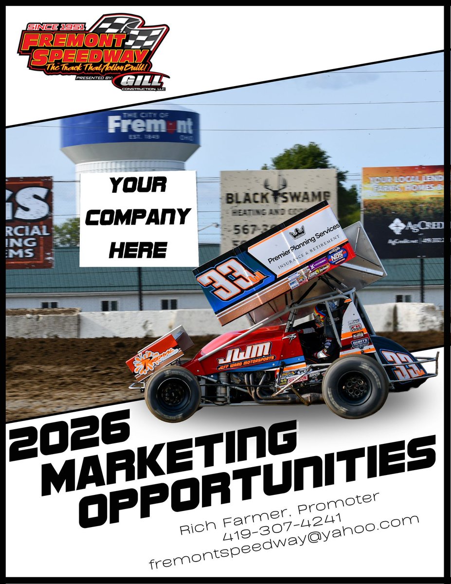 FremontSpeedway's tweet photo. Now is a great time to start thinking about your company's 2026 marketing plans. We're ready to work with you to get your company in front of the best fans in northwest Ohio! For more information on 2026 marketing opportunities, call/text Rich Farmer at 419-307-4241. https://t.co/wRXY5uBWtP