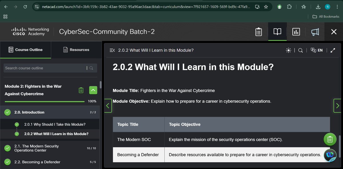 d_pcode's tweet image. 31/100
#100DaysOfCyberSecurity
@ireteeh @cyberjeremiah 
I completed module two of the CyberOps Associate course. I learnt about how a Security Operations Centre (SOC) works, the different levels of SOC, and the technologies used in the SOC.
#CyberSecurity