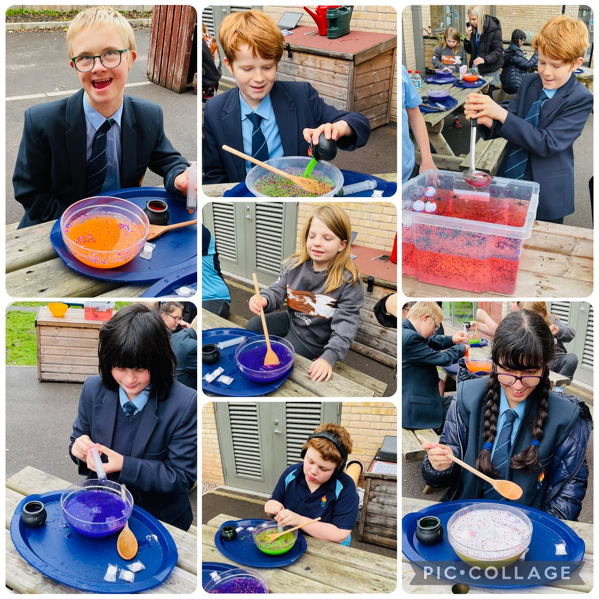MCS_SRB's tweet image. Double, double toil and trouble; fire burn and cauldron bubble.  Potions and sensory exploration for Dosbarth Derwen, as their Halloween treat this week 🧙🎃🍂👻