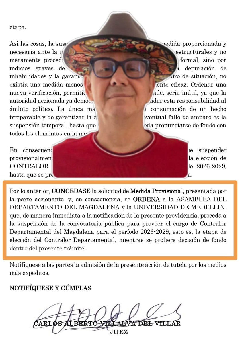 MACRO CASO SUMMA CUM LAUDE: Elección Contralor Departamental.

SE HA SUSPENDIDO LA CONVOCATORIA PÚBLICA PARA PROVEER EL CARGO DE CONTRALOR DEPARTAMENTAL DEL MAGDALENA.

Esta situación genera una percepción negativa que afecta la imagen del Magdalena ante nuestros compatriotas.