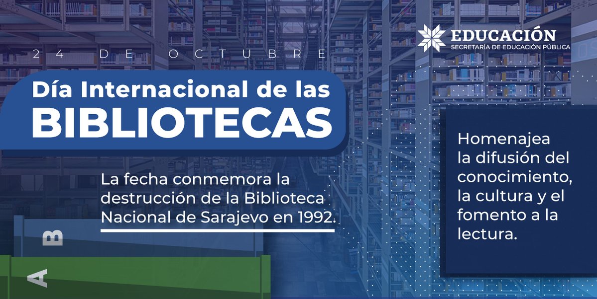 SEPHidalgo's tweet image. 📚 24 de octubre — Día Internacional de las Bibliotecas
Este día reconoce a las bibliotecas como espacios que democratizan el acceso al conocimiento, promueven la lectura y resguardan la memoria colectiva.
A través de ellas, miles de personas encuentran información, inspiración y…