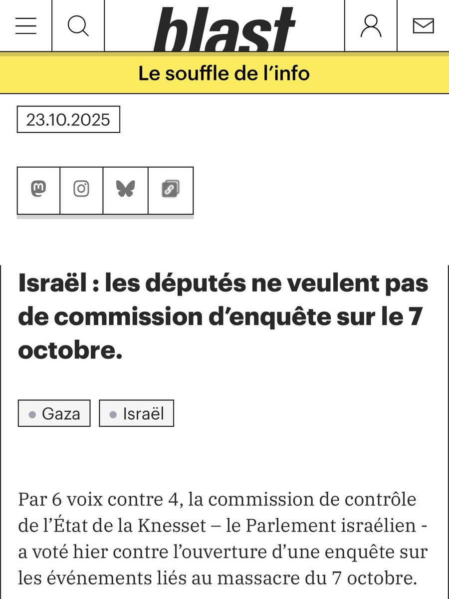 Cette grande démocratie (😂) qu’est Israël ne veut pas d’enquête sur les circonstances qui ont précédé et rendu possibles les attaques terroristes du 7 octobre.