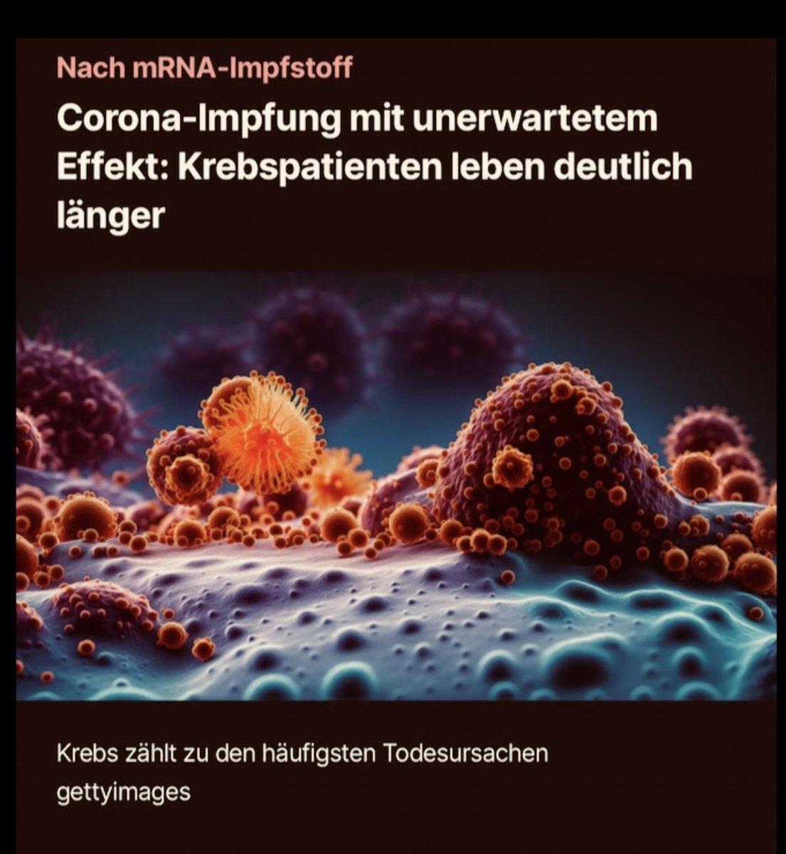 ‼️tUrBoKrEbS durch mRNA Impfung??
Quatsch!

‼️Ganz im Gegenteil:
mRNA Impfung als „Turbo“ in der Krebs Therapie!

Wenn bestimmte Krebs Patienten zusätzlich zu ihrer Immuntherapie (Biontech) mRNA Covid19 Impfung erhielten, lebten sie signifikant länger.

Das berichtete der Krebs