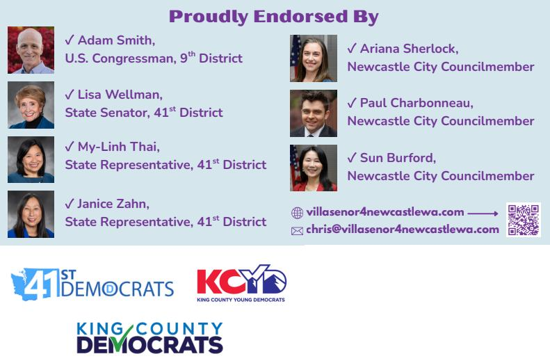 CV4NewcastleWA's tweet photo. Thanks to these local leaders for their support of my campaign. No one can do this job alone and local leaders need to have strong relationships in order for their communities to thrive.
Please vote!  #VoteVillasenor https://t.co/HizYIi7Rju