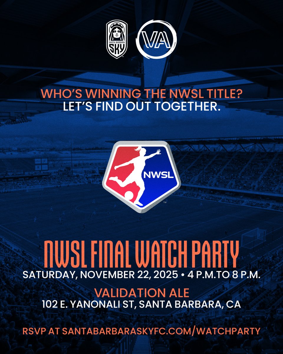 Who’s taking home the NWSL 🏆?

Join us at Validation Ale for our NWSL Final Watch Party as we celebrate the best in women’s soccer. Food, drinks, giveaways, and more!

Saturday, November 22 • 4 P.M. to 8 P.M.

102 E. Yanonali St, Santa Barbara
RSVP 👉 na2.hubs.ly/H01M1sw0