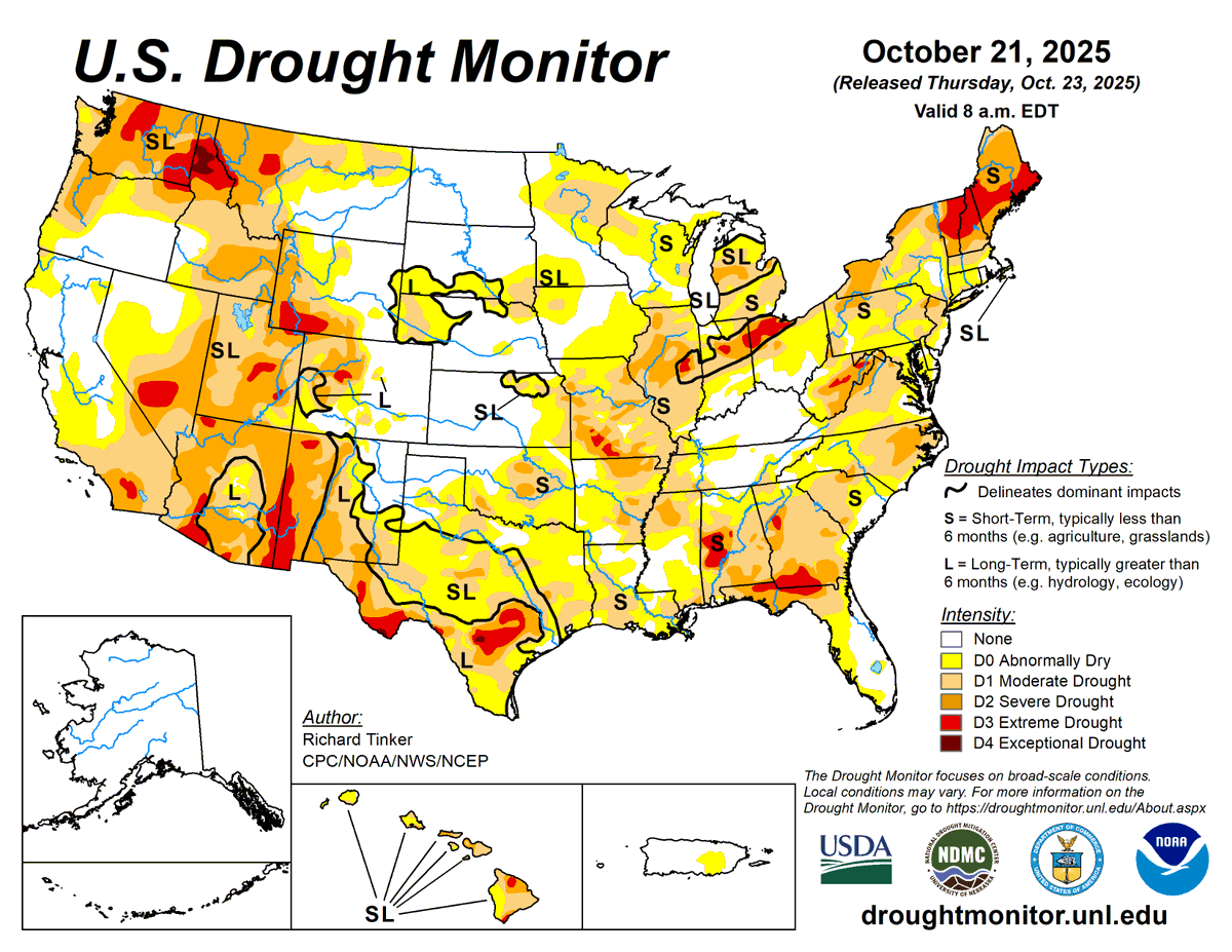This week’s Drought Monitor shows expanding dry conditions across the South, setting the stage for an elevated wildfire risk this fall. Read more in our latest update: bit.ly/4o4zl41

#SouthernForests #DroughtMonitor #WildfireRisk #LaNina