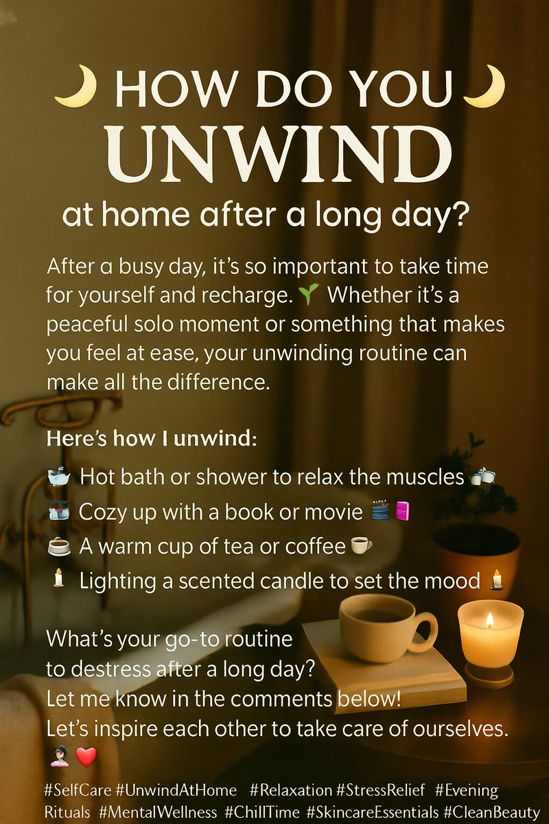 primegoodshome's tweet image. 🌙 How Do You Unwind at Home After a Long Day? 🌙
Here’s how I relax:
🛁 Hot bath
🎬 Cozy up with a book or movie
🍵 Warm tea or coffee
🕯️ Scented candle
What’s your go-to routine? Let’s inspire each other! 💆‍♀️💖
#SelfCare #Relaxation #UnwindAtHome #StressRelief