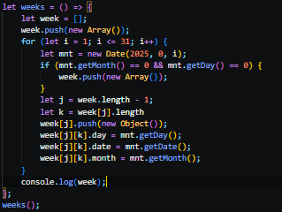 aMidnightPoet's tweet image. This is day 13 of #Consistency  I quit HNG, the stage 2 task was simply ridiculous, and I have no interest in paying for premiuim, it defeats the purpose of me going in the first place, we try again next year. Today i wrote a function that returns weeks in a month. #HNG #reactjs