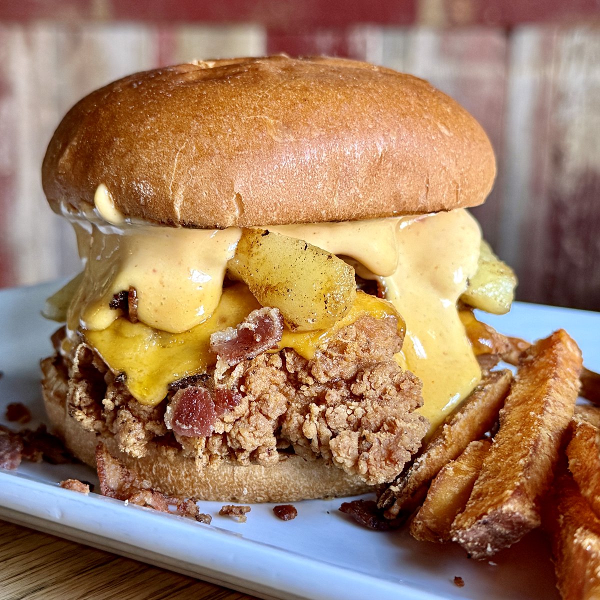 Weekend Specials at Little Pub!

The Starbucky Crunch Chicken Sandwich - extra crunchy country-fried chicken, melting cheddar, chopped bacon, roasted apples, and our pumpkin spiced chipotle aioli on a buttery brioche bun. How crunchy is too crunchy?