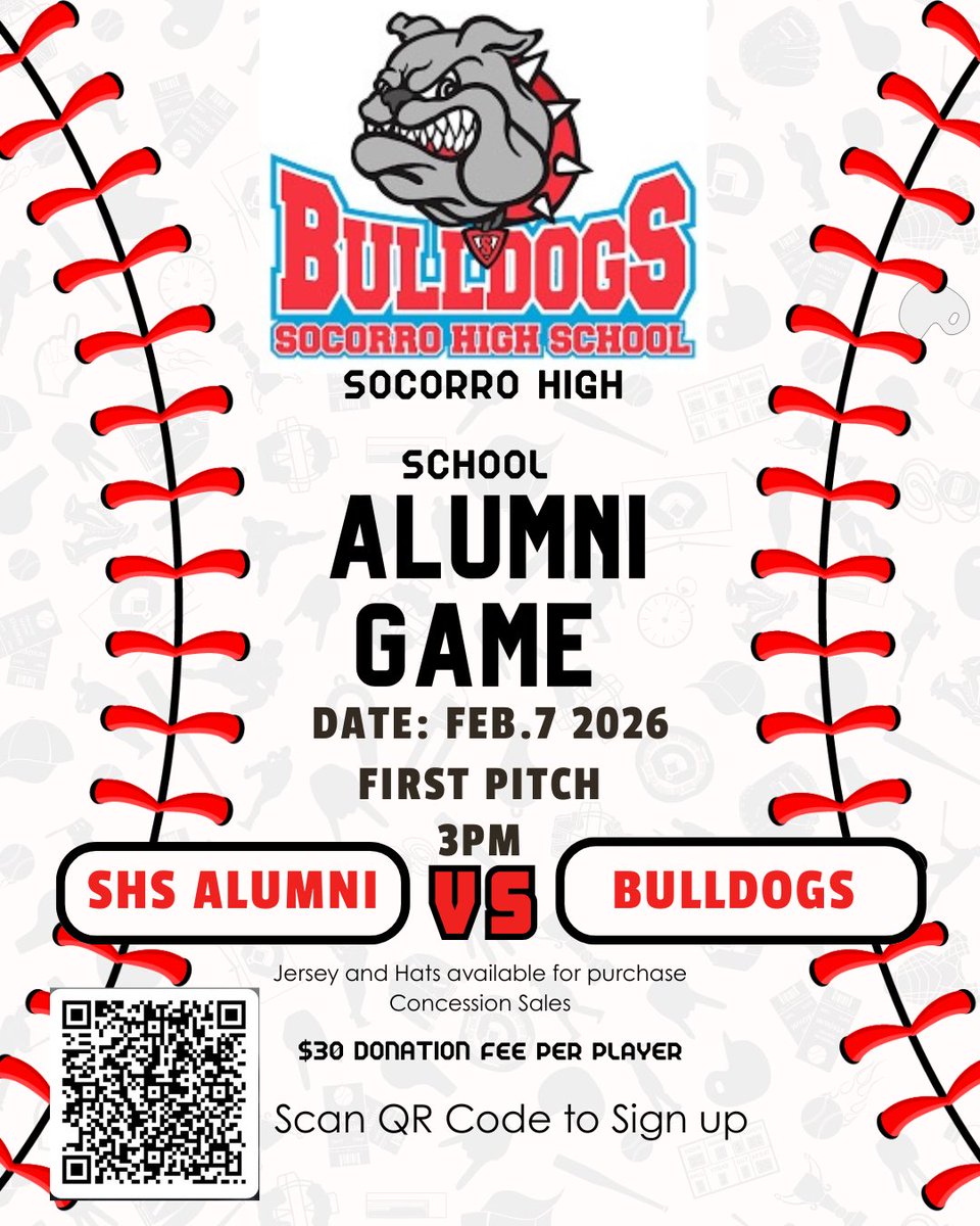 Socorro Baseball Alumni mark your calendars and stretch those hamstrings we’re inviting you to a whole day of fun! 50 inning game played by our lower levels followed by our alumni baseball game! Caps, Jerseys, and concessions available for sale day of event! 
<a href="/Jalvarbulldog/">Jose Alvarez</a>