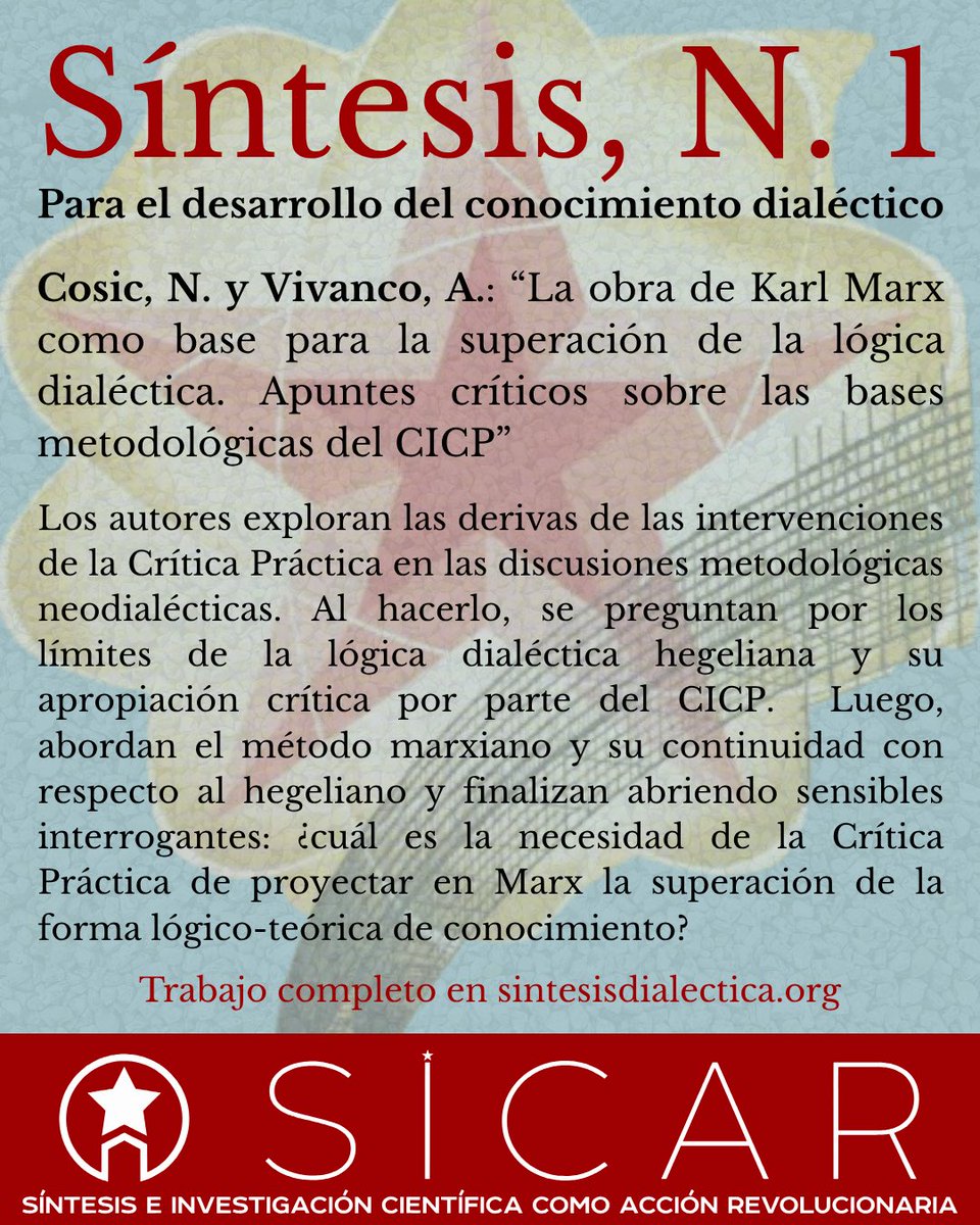 Síntesis, N. 1 🚩

Cosic, N. y Vivanco, A.: “La obra de Karl Marx como base para la superación de la lógica dialéctica. Apuntes críticos sobre las bases metodológicas del CICP”

sintesisdialectica.org/revista/