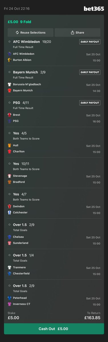 I am bored of this £5 sitting in my 365 account so I’ve decided to spend it on nine legs which almost definitely/possibly/maybe will land &amp; therefore win me much more money. Sound like a plan?! Join me. Welcome to this week’s #NineFoldAcca. Be lucky folks! bet365.com/s/r/KkMdj