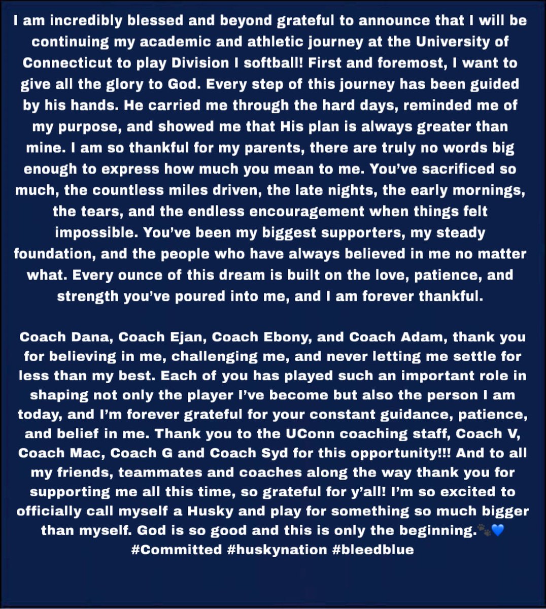 HannahEvans0724's tweet image. GO HUSKIES!!🐾💙 GOD IS SO GOODI!!

#committed @UConnSoftball @CoachVUCONN @CoachMacUCONN @EliteFusetti @PVSbaseball