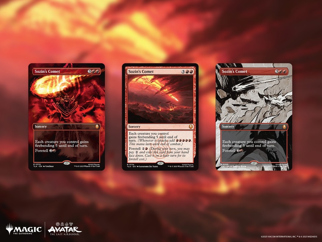 Sozin's Comet MTG card via official Avatar instagram. Mythic Rare, multiple  alternate arts and wow that is a lot of red mana you can create.