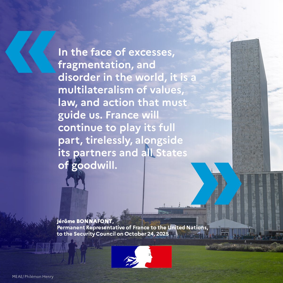 #UNDay | 80 years ago, the UN Charter committed the peoples of the world to make law prevail over force.
In 2025, as crises multiply, 🇫🇷 reaffirms its commitment to multilateralism, international law, and the fight against impunity.