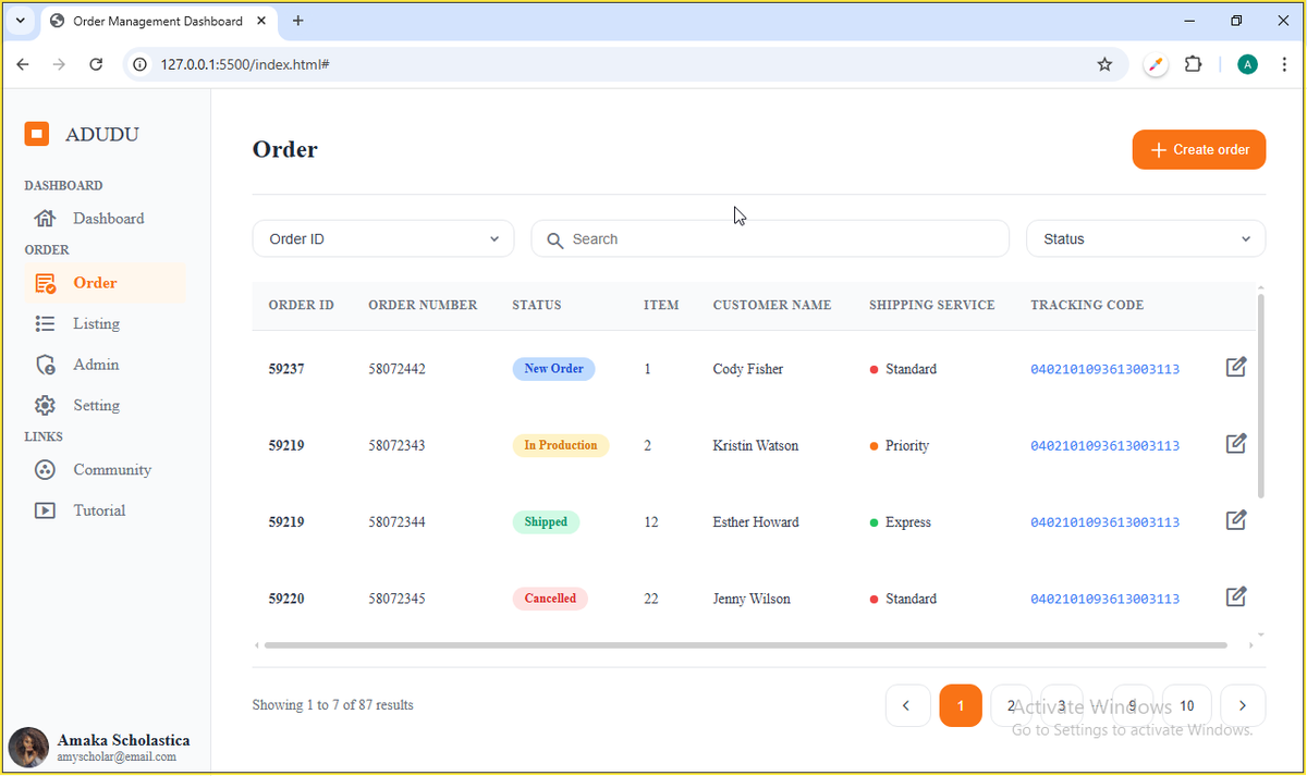 perpetualschola's tweet image. PROJECT 3 OF 10 COMPLETE ✅ 

Successfully implemented a full responsive order management dashboard. Although there's some magic I wish I could pull off, but I guess that's where JavaScript comes in. 

#buildinpublic #DashboardDesign #eCommerce #Frontend #UIUX #CSS