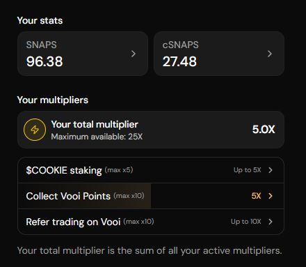 Nervyesi's tweet image. here is my current @vooi_io playbook this epoch sharing it so its clear how im stacking points and turning them into cSNAPS on @cookiedotfun without playing the spam game 👇
split the volume, not the focus
• Vooi Pro for the heavier pairs and tighter fills when i need depth
•…