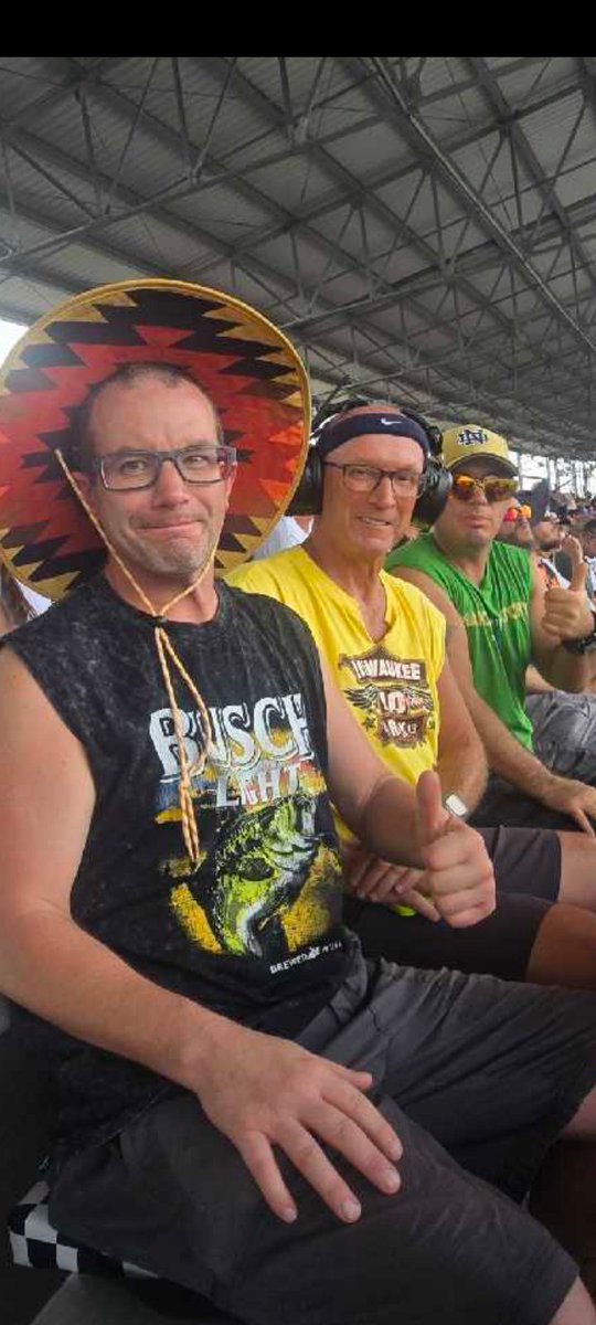AdamSFulton1982's tweet photo. At,,THE NASCAR BRICKYARD 400 in Indianapolis..Adam Fulton, David Fulton, Andrew Fulton..Pretty Awesome!!July 27th, 2025.👍👍👍👍 https://t.co/cxfPBgBfji